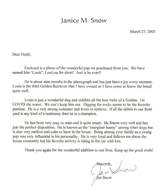 Janice M. Snow loves Lewis and sent us a letter to tell us about him